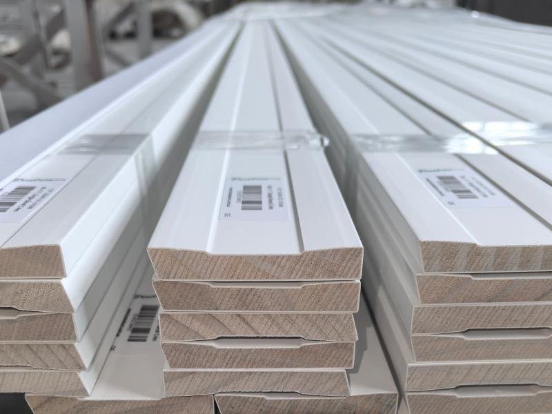 Door frame and window casing components milled to architectural specification in factory